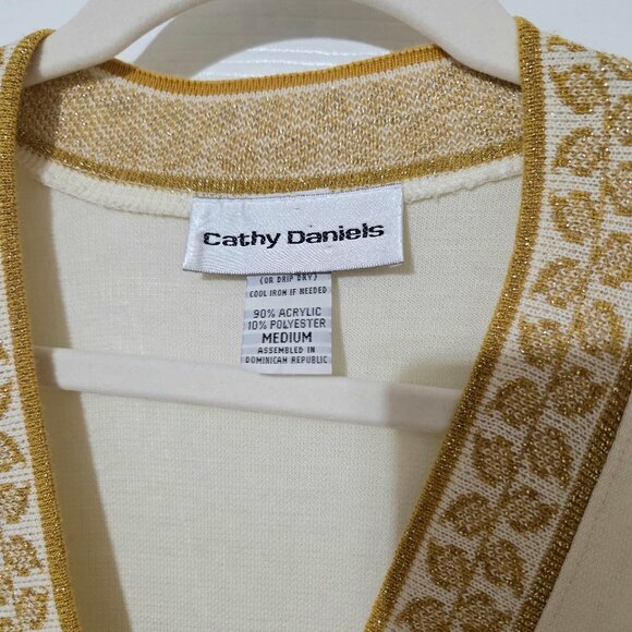 Cathy Daniels Cream Cardigan With Gold Trim Detail Size M - Picture 4 of 7